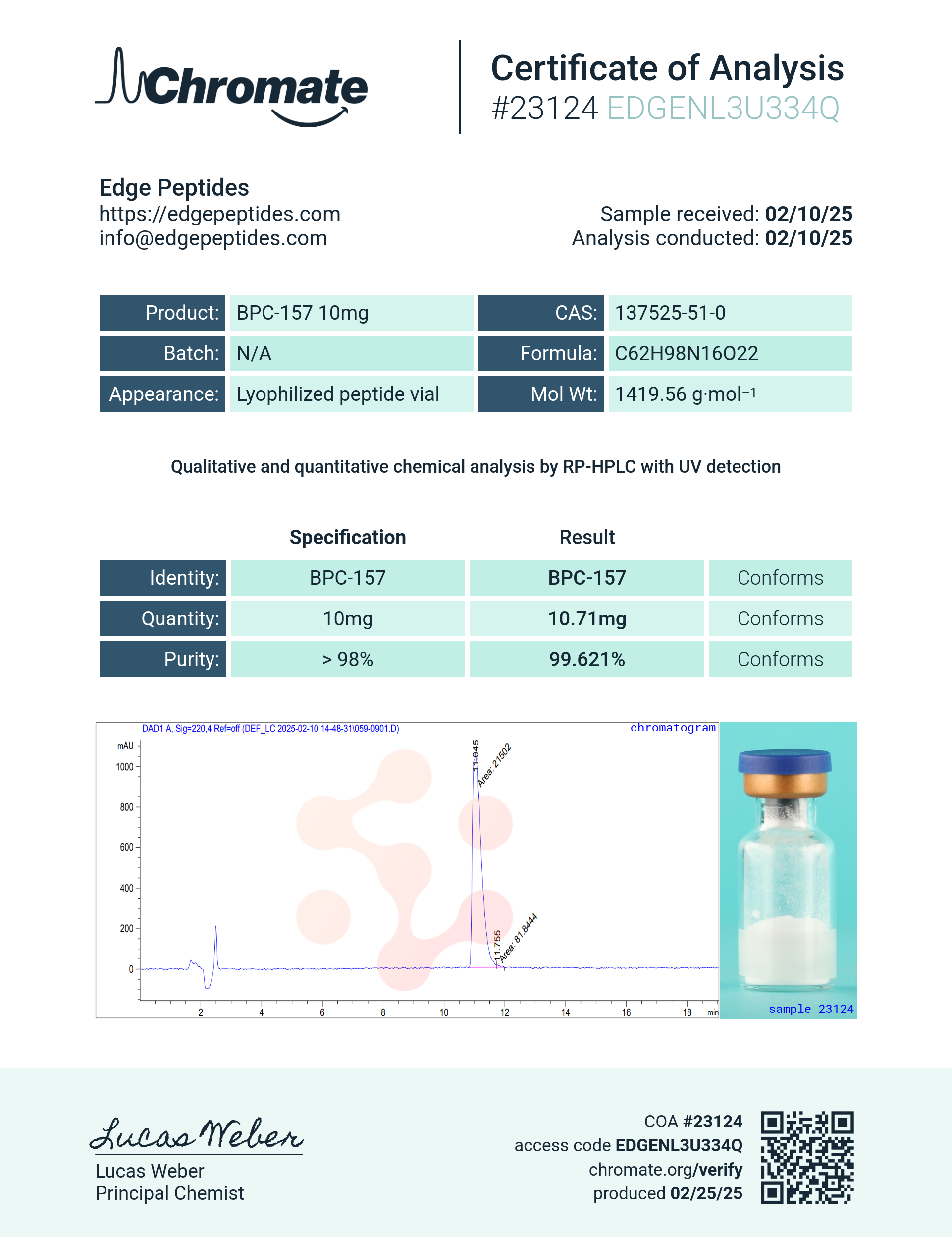 Research Grade BPC-157 (Body Protection Compound-157, Pentadecapeptide) - Image 2